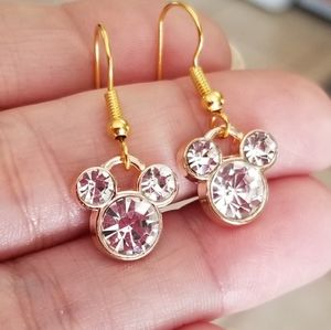New Gold Mickey Mouse Crystal Dangle Earrings